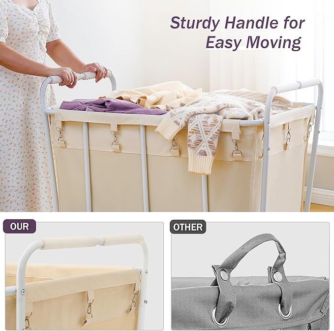Hoctieon Large Laundry Cart with Wheels, 400L Heavy Duty Laundry Basket Organizer, Rolling Hamper Sorter for Clothes Storage, Industrial Dirty Clothes Hamper for Home & Hotel, Beige-NeatNest