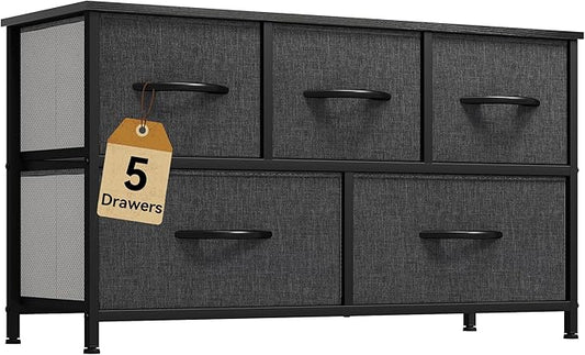 DWVO Dresser with 5 Drawers - Fabric Storage Tower, Black Dresser & Chest of Drawers, Organizer Unit for Bedroom-NeatNest