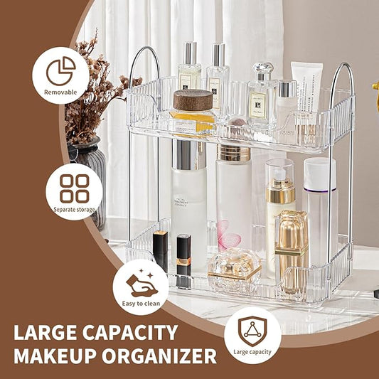 Clear 2-Tier Vanity Organizer - Countertop Shelf for Bathroom Cosmetics, Toiletries, Lotions, Perfumes-NeatNest