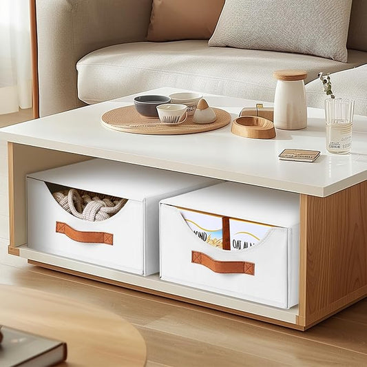 Closet Organizers and Storage - Large Stackable Storage Bins with Drawer, Fabric Bins for Organization, Collapsible Storage Drawers Organizer for Bedroom, Living Room, 4 Pack, White-NeatNest