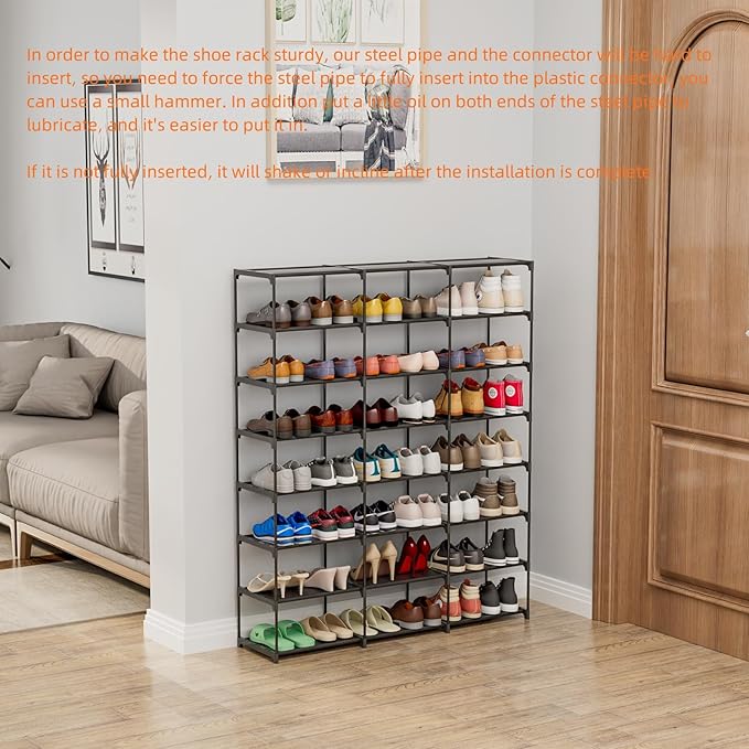 Large Shoe Rack 3 Row 8 Tier 40-60 Pairs Shoes Boots with Plastic Plate Home Sturdy Storage Organizer Shelf for Garage Entryway Hallway Front Doorway-NeatNest