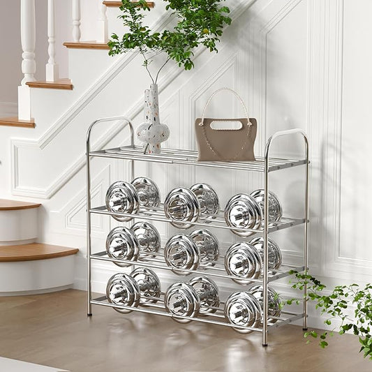 4 Tier Expandable Shoe Rack for Closet, Stainless Steel Shoe Shelf, Strong Weight Capacity Shoes Organizer, Easy to Install and Saving Space Standing Shelf with Sturdy Frame(4 Tier)-NeatNest