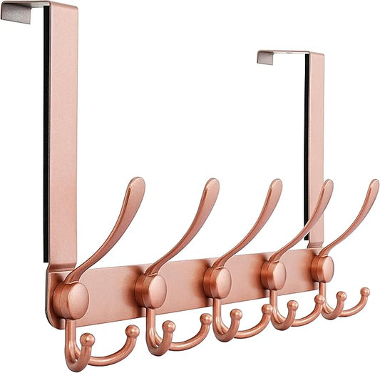 Dseap Over The Door Hook Hanger - 5 Tri Hooks, Heavy Duty Over The Door Towel Rack Coat Rack for Clothes Hat Towel, Rose Gold