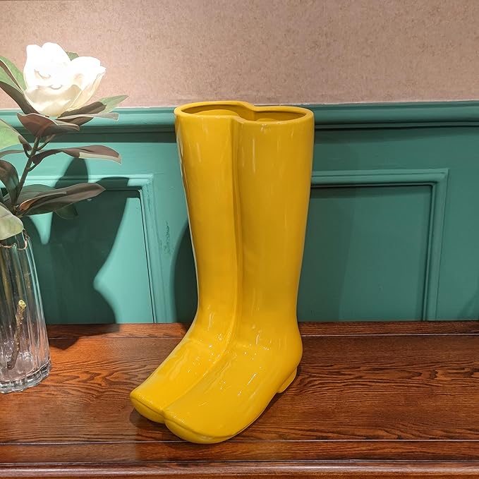 Ceramic Boot Umbrella Stand Boots Vase Freestanding Umbrella Bucket Ceramic Umbrella Rack Home Decor Piece for Home Decor, Office, Apartment, Hotel, Bars,14''H-NeatNest