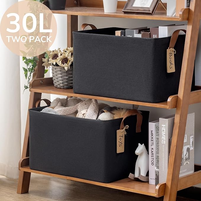 CHICVITA Large Storage Bins for Clothes and Toys, Black Fabric Bin for Living Room, 16 " L x 11" W x 9 " H, 2-Pack-NeatNest