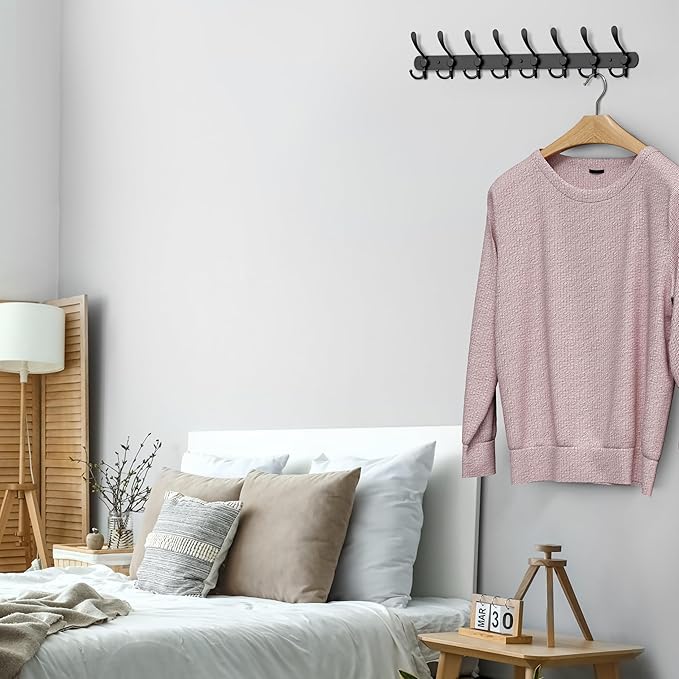 Coat Rack Wall Mount with 8 Tri Hooks, Stainless Steel 24 Inch – Black Matte Finish, Heavy Duty Wall Mounted Hook Rack for Coats, Hats, Towels, Scarfs, Robes, Bags, Entryway & Bathroom - 2 Pack-NeatNest