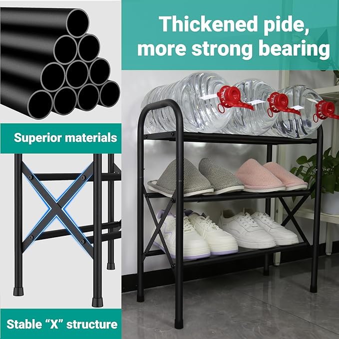 Shoe Rack for Small Closet, Black Shoe Organizer, Metal Adjustable Shoe Stand for Entryway Closet Doonway-NeatNest