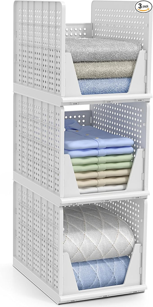 Sorbus Shelf Organizer - Closet Shelf Organizer for Clothes, Closet, Bathroom, Kitchen, Garage - Plastic Stackable Shelf Organizer Baskets - Open Front Design Under Shelf Organizer-NeatNest