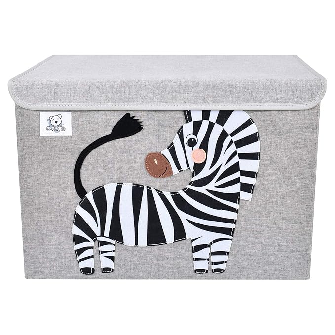 CLCROBD Foldable Large Kids Toy Chest with Flip-Top Lid, Collapsible Fabric Animal Toy Storage Organizer/Bin/Box/Basket/Trunk for Toddler, Children and Baby Nursery (Zebra)-NeatNest