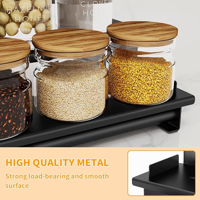 2 Pack Spice Rack Organizer for Cabinet, 3 Tier Seasoning Organizer, Metal Step Shelf Countertop Spice Racks for Inside Cabinets, Kitchen, Black