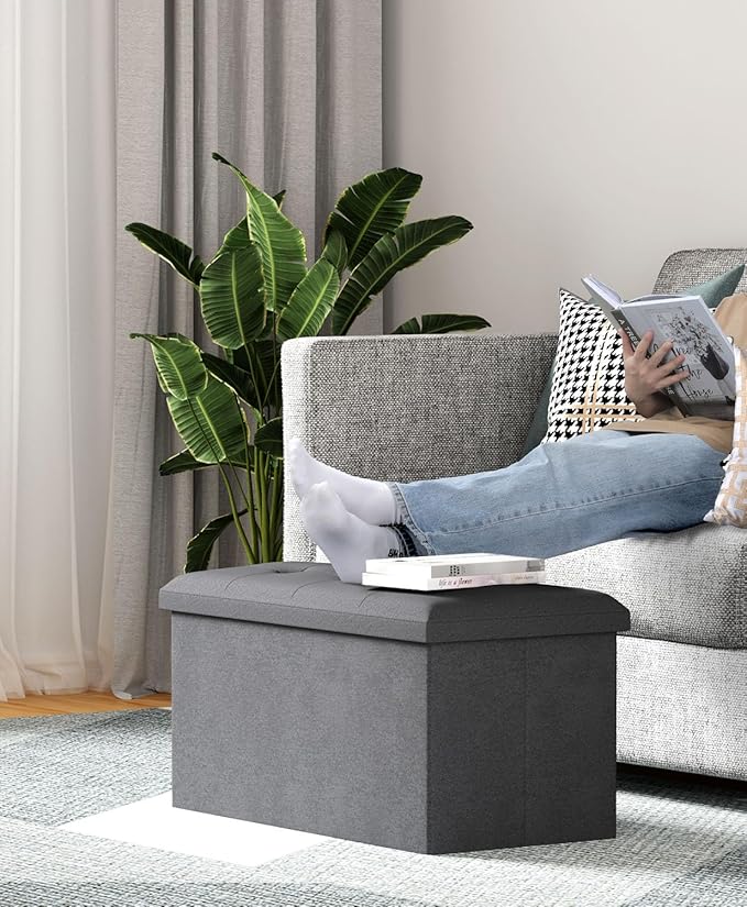 Folding Storage Ottoman Bench, Multi-Functional Ottoman Footrest, End of Bed Bench, Storage Chest for Living Room, Bedroom, Hallway, Entryway, Holds Up to 700 lbs (Dark Gray, 30 Inches)