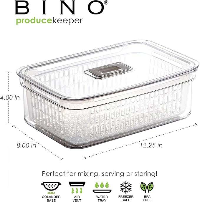 BINO | Produce Saver - 15.2 Cup/3.6L | Fridge Storage Containers for Fruits and Vegetables | Vegetable Storage with Adjustable Air Vent, Removable Basket | BPA-Free Fridge Organizers and Storage-NeatNest