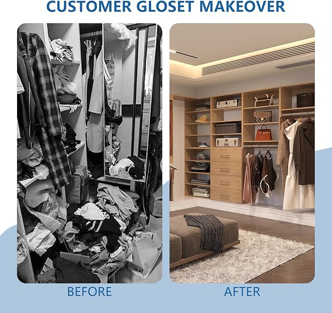 2 Drawer Short Tower Closet Unit, Modular Closet System, Wood Closet System Organizer with Storage for Walk In Closets, Clothing Rack Closet for Hanging Clothes, Bedroom, Wood, 25.5"W