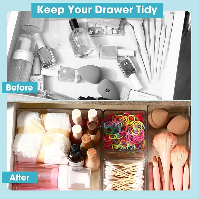 8 Pcs Clear Drawer Organizers Bins Stackable Makeup and Vanity Organizer Trays Clear Plastic Drawer Organizers Set for Office Desk Dividers (6.3 x 3.15 x 1.8 Inches)