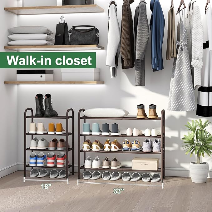 Metal Shoe Rack, Expandable Metal Shoe Rack for Closet, Entryway & Hallway (Brown, 4-Tier_Long)-NeatNest