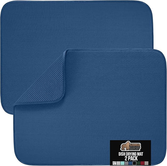 GORILLA GRIP Ultra Water Absorbent Microfiber Dish Drying Mat, 18x24, Quick Dry Thick Mesh, Slip Resistant Pad for Sink Dishes or Under Rack, Kitchen Counter Accessories, Machine Wash, 2 Pack Red