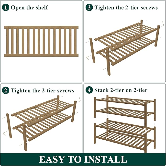 Smiry Bamboo Shoe Rack for Closet, 4 Tier Wooden Stackable Shoe Organizer, Free Standing Shoes Storage Shelf for Entryway, Front Door Entrance, Walnut-NeatNest