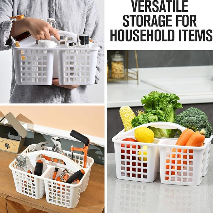 Haundry Plastic Shower Caddy Basket with 3 Compartments, Portable Divided Cleaning Supply Storage Organizer with Handle (Clear)-NeatNest