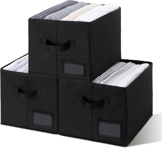 GRANNY SAYS Storage Bins, Storage Baskets for Shelves, Fabric Storage Bin for Clothes, Closet Organization Bin, Collapsible Storage Bins with Handles, Decorative Storage Box, Black, Jumbo, 3-Pack