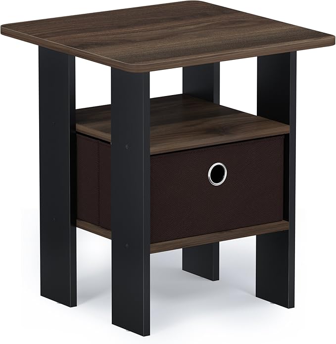 Furinno Andrey End Table / Side Table / Night Stand / Bedside Table with Bin Drawer, Columbia Walnut/Dark Brown,1-Pack, Center Bin
