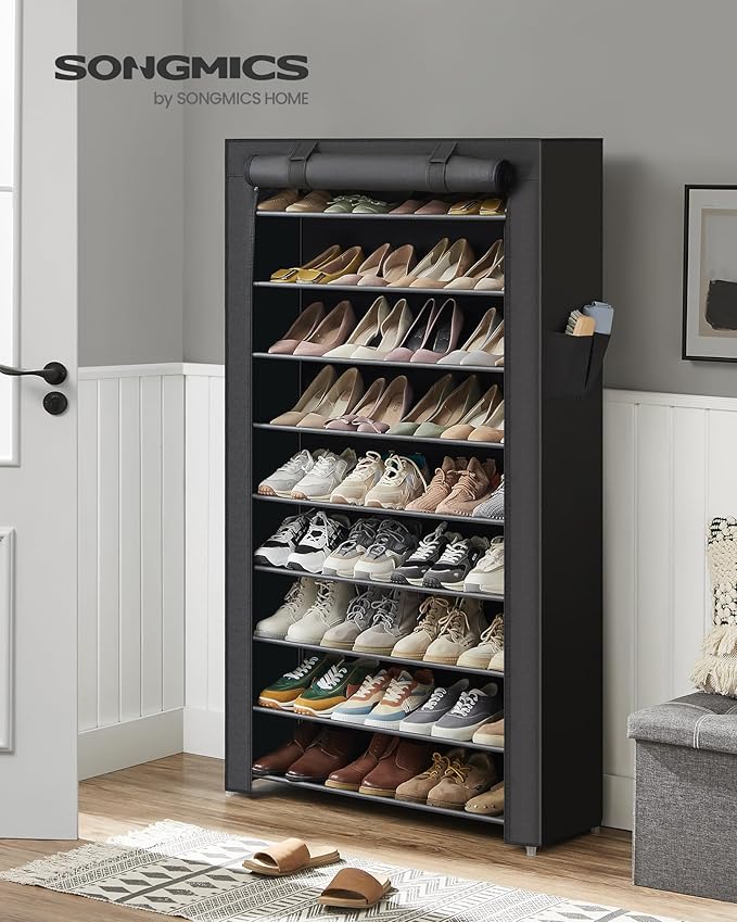SONGMICS Shoe Rack with Non-Woven Fabric Cover, 9 Tier Storage Shelf for 40-50 Pairs of Shoes, Entryway, Suitable for Sneakers, High Heels, Flats, and Boots, Black URXJ36HV1-NeatNest