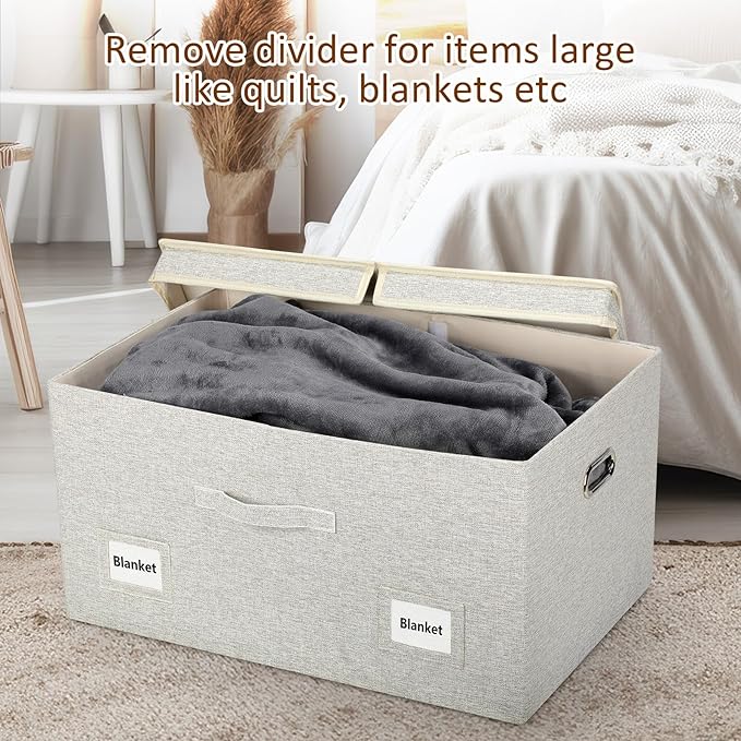 75 Quart Extra Large Decorative Collapsible Storage Bins with Lids, 1 Pack Beige Stackable Boxes-NeatNest
