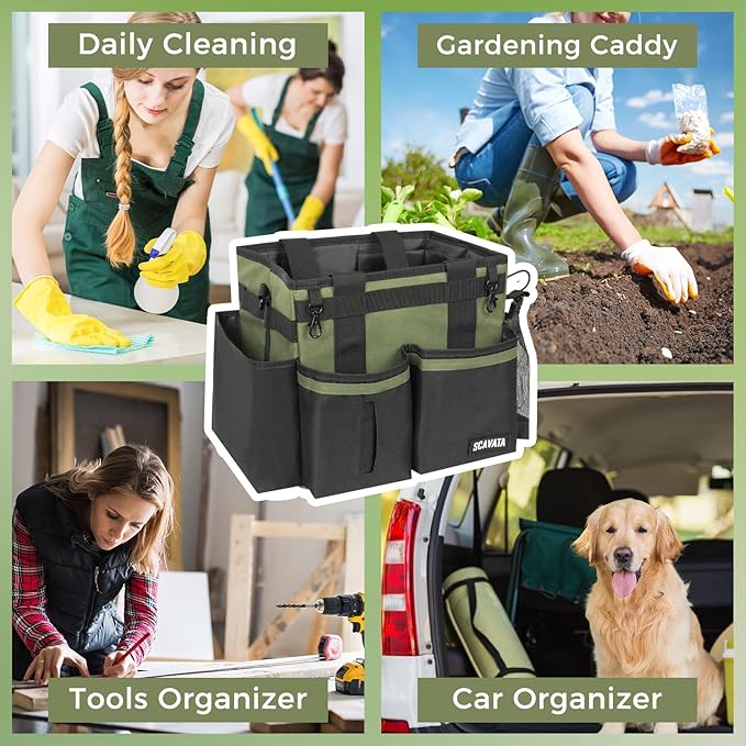 Compact Wearable Cleaning Caddy, Small Cleaning Caddy Supplies Organizer with Handle & Shoulder Straps for Housekeepers, Under Sink & Car Cleaning Tool Organizers Bag (Armygreen)-NeatNest