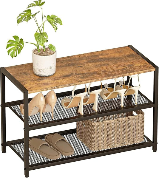 Shoe Rack, 3-Tier Shoe Shelf with Dense Metal Mesh, Durable Industrial Freestanding Shoe Rack for Front Door Entrance, Hallway, Entryway, Living Room, Bathroom (25" Dx11.02 W x15.75 H)-NeatNest