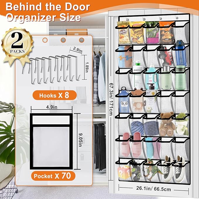 Aheroi Over the Door Shoe Organizer, 2 Pcs 35 Pockets Large Soild Hanging Shoe Rack, Mesh Shoe Organizer Door Hanger Up to 40 lbs, Over Door Shoe Holder, Shoe Storage Hanging Bag with 4 Metal Hooks