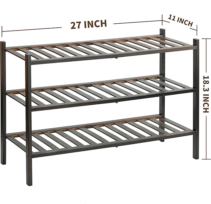 Shoe Rack, 3-Tier Bamboo Stackable Shoe Shelf Storage Organizer, Shoe Stand for Closet, Entryway and Hallway-NeatNest