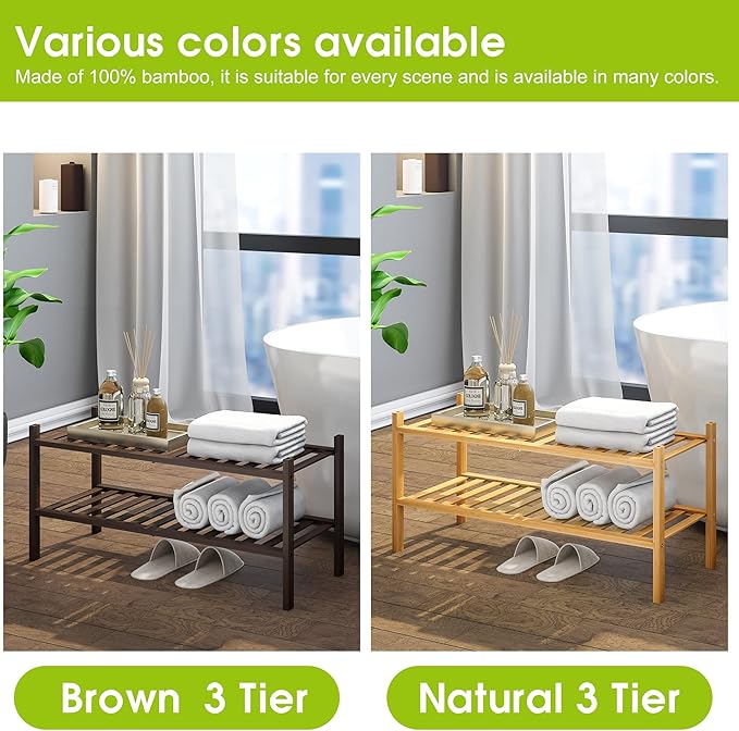 BMOSU 2-Tier Bamboo Shoe Rack Premium Stackable Shoe Shelf Storage Organizer for Hallway Closet Living Room Entryway Organizer (Brown Bamboo)-NeatNest