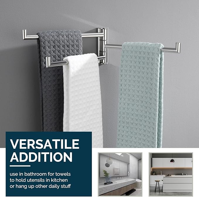 Angle Simple Swivel Hand Towel Rack 3 Bars Polished Chrome, 304 Stainless Steel Bathroom Towel Holder Wall Mount