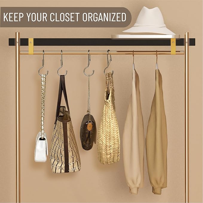 6 Purse Hanger for Closet. Tote Hanger. S-Shaped Hooks S Hooks Twist Design. Anti Drop S-Shaped Hook for hanging handbags with Safety Buckle to Prevent Falls. Heavy Duty. (Silver, Twisted)-NeatNest