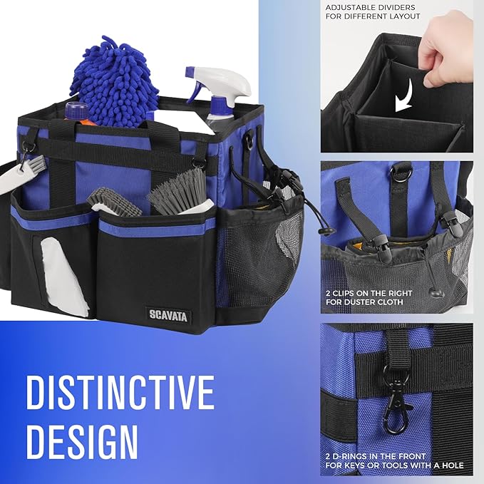 Compact Wearable Cleaning Caddy, Small Supplies Organizer with Handle & Shoulder Straps for Housekeepers, Under Sink & Car Cleaning Tool Organizer Bag (Blue)-NeatNest
