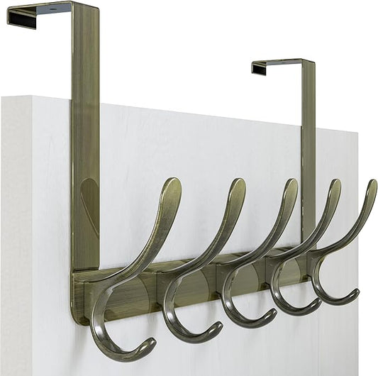 WEBI Over The Door Hook 5 Coat Hooks,Over The Door Towel Rack,Door Hanger Over Door Coat Rack for Hanging Clothes,Towels,Behind Back of Bathroom,Bronze