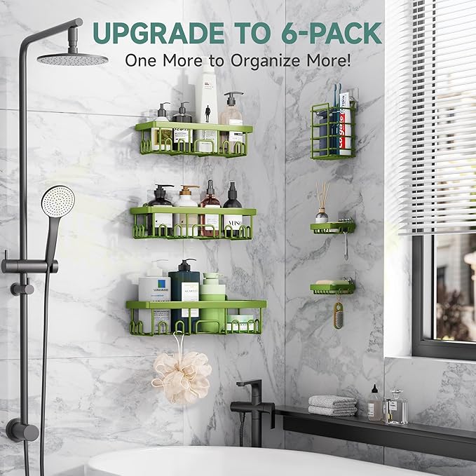Veken Rustproof & Waterproof Shower Caddy 6-Pack, No Drilling Adhesive Shelves Rack with Soap Holder, Large Capacity Bathroom Organizers and Storage, Wall-Mounted Kitchen & Home Decor-NeatNest
