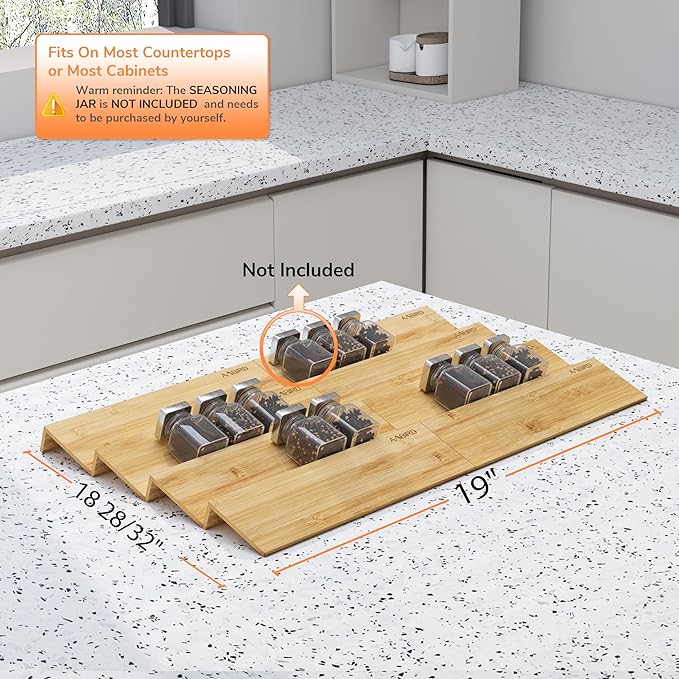 AMBIRD Bamboo Spice Drawer Organizer with Non-slip Mat,4 Tier - 2 Set Jar Spice Rack Tray From 9.5''to 19'', Seasoning Organizer for Kitchen,Cabinet,Drawers,Countertop-NeatNest