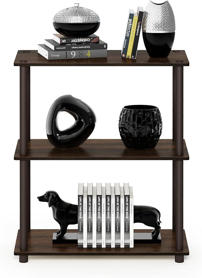 Furinno Turn-N-Tube 3-Tier Compact Multipurpose Shelf Display Rack, Walnut/Brown-NeatNest
