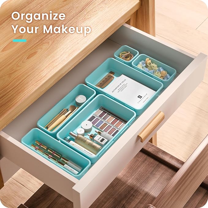 A-LuGei 【28PCS】 Drawer Organizer, Bathroom Organizers and Storage, Makeup organizer, Desk drawer organizer, Storage Bins for Kitchen Office Bedroom Vanity Jewelry Pantry Garage【Black】【4Size】-NeatNest