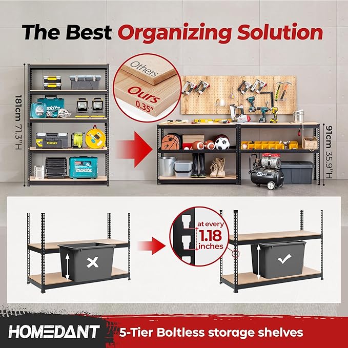 HOMEDANT 5 Tier Laminated Boltless Heavy Duty Garage Storage Adjustable Wide Size Metal Shelving Unit Utility Rack Shelves Organization Multipurpose Shelf Shed Warehouse 47.7"W x 24.1"D x 71.3"H 3Pack-NeatNest
