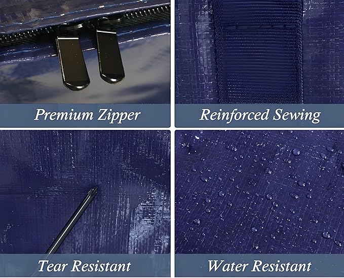 Extra Heavy Duty Large Moving Bags with Strong Zipper & Comfortable Handles, Sturdy & Durable Clothes Storage Bags Totes Bins, Dark Blue Packing Moving Boxes (1-pack)