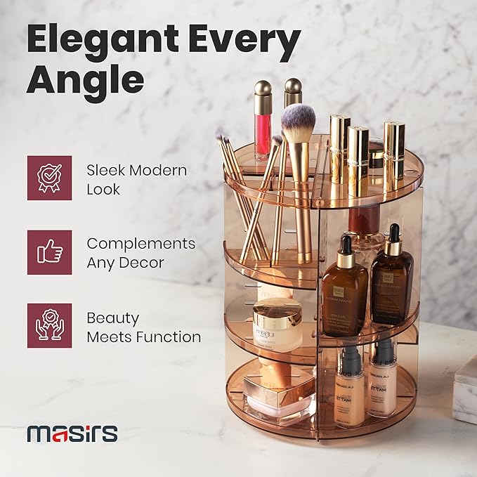 360 Rotating Makeup Organizer - Adjustable Shelf Height and Fully Rotatable - The Perfect Round Spinning Cosmetic Organizer for Bedroom Dresser or Vanity Countertop Storage (Brown)-NeatNest