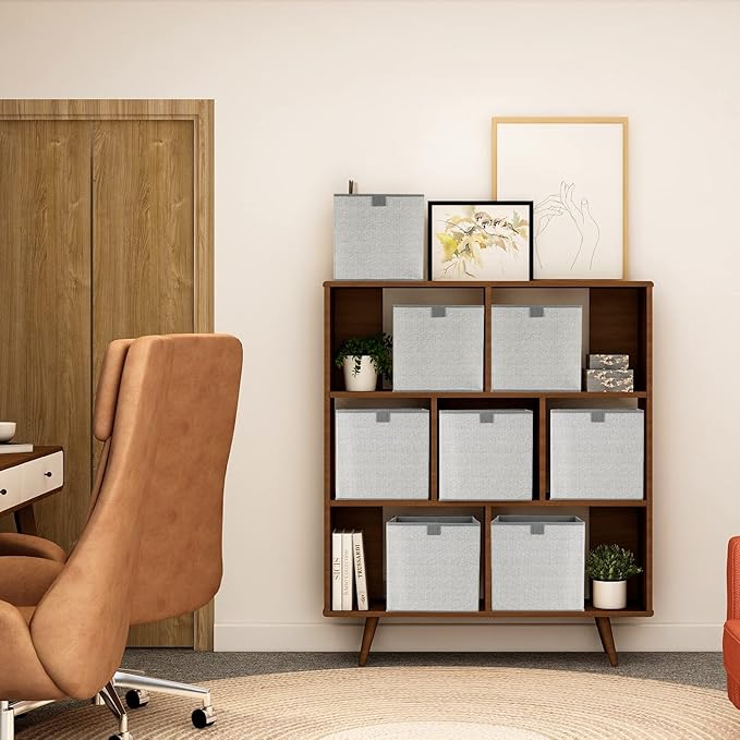 DAYARD Fabric Bins [3-Pack], Foldable Cube Baskets Storage Boxes for Shelves, Closet, Bookshelf, Nursery Organizer Containers, 12 x 12 x 12 inch Grey-NeatNest