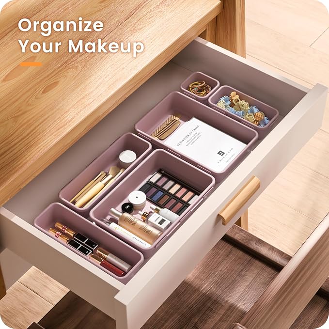 A-LuGei 【28PCS】 Drawer Organizer, Bathroom Organizers and Storage, Makeup organizer, Desk drawer organizer, Storage Bins for Kitchen Office Bedroom Vanity Jewelry Pantry Garage【Purple】【4Size】-NeatNest