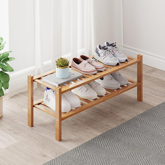 Bamboo Shoe Rack Organizer for Closet and Entryway - Space-Saving Shoe Stand with Narrow Design - Versatile Shoe Holder for Door or Closet Shelf,Garage Bedroom can Freely Stack DIY Small Shoe Racks-NeatNest