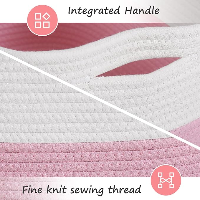 Cotton Rope Shelf Storage Basket, 15x10x9 in, Shelf Storage Baskets for Clothes, Toys, Towels, Books, Laundry (White/ Pink, 1 Pack)-NeatNest
