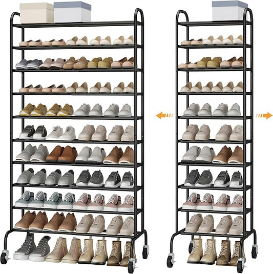STO STO Expandable Shoe Rack, 10-Tier Metal Tall Shoe Rack for Garage, Up to 44 Pairs Adjustable Shoe Rack Storage for Front Door Entrance, Free Standing Shoe Rack Organizer for Entryway, Black-NeatNest