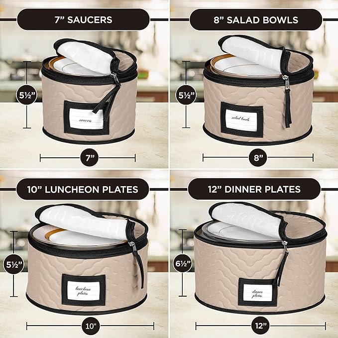 China Storage Containers 5-Piece Set Moving Boxes for Dinnerware, Glasses, Plates, Mugs and Saucers Sturdy Quilted Microfiber Dish Organizer with Dividers for Seasonal Storage - Brown-NeatNest