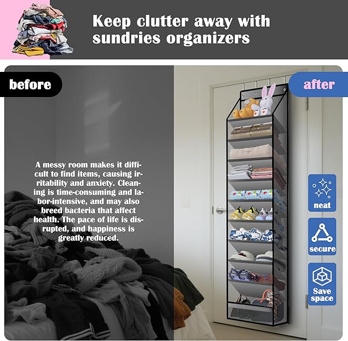 10 - Pocket Over - the - Door Hanging Shoe Organizers & Rack, Made of Sturdy 600D Oxford + Non - Woven Fabric, Space - Saving Storage for Shoes, Boots & More (Gray)-NeatNest