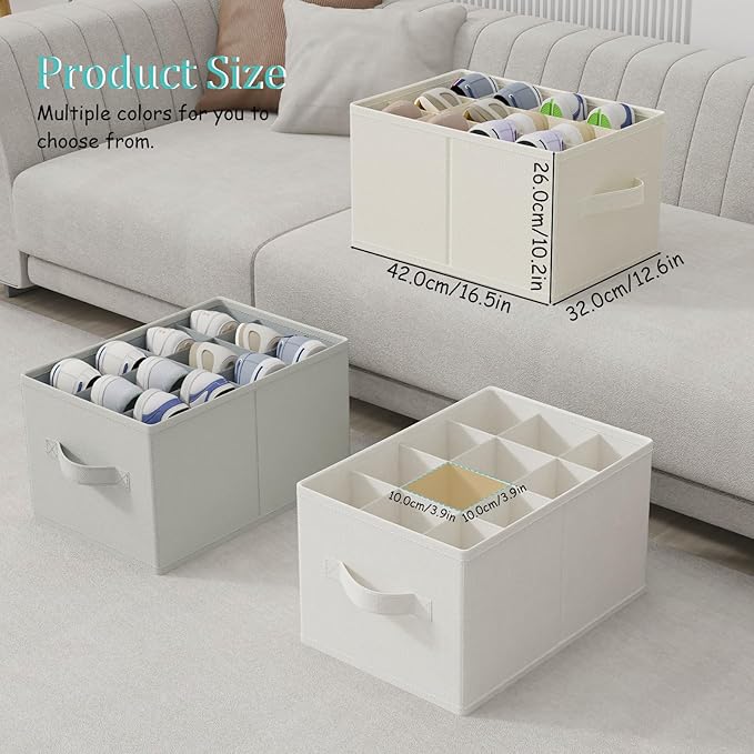 2 Pack Cube Shoe Organizer, Fits Up to 24 Pairs, Foldable Space-saving Storage Container Bins, Closet Organizers System with Reinforced Handles, 16.5 x 12.6 x 10.2 In, Beige, XSNX02BE-2-NeatNest